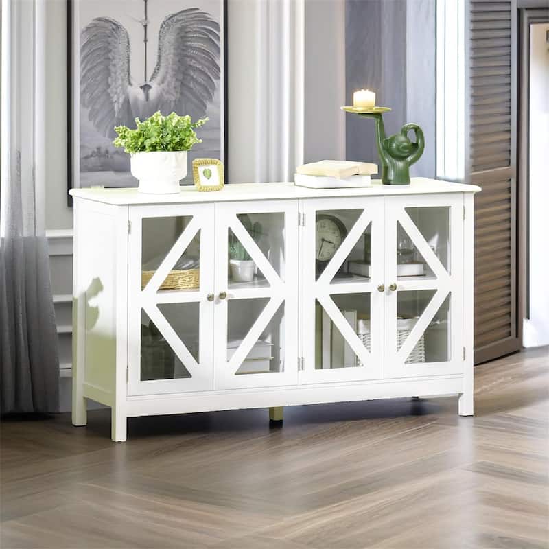Buffet Cabinet w/ 4 Tempered Glass Doors and Adjustable Storage Shelf