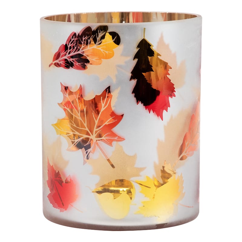 Autumn Leaves Glass Votive Candle Holder - 6"