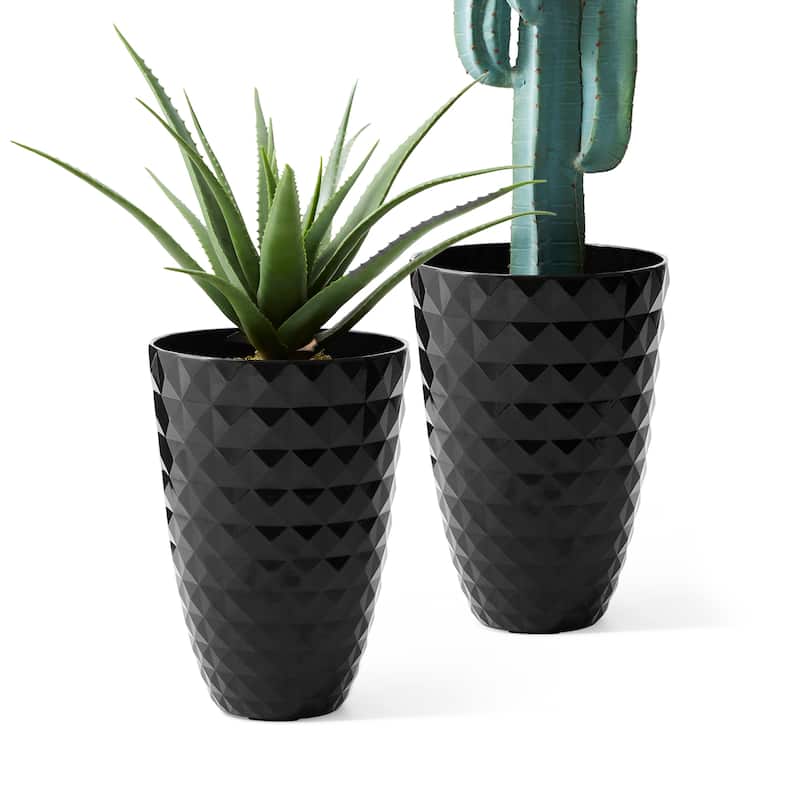 Glitzhome 19.75" H Eco-Friendly Oversized Faux Ceramic Diamond Textured Tall Planter Porch Flowerpot (Set of 2)