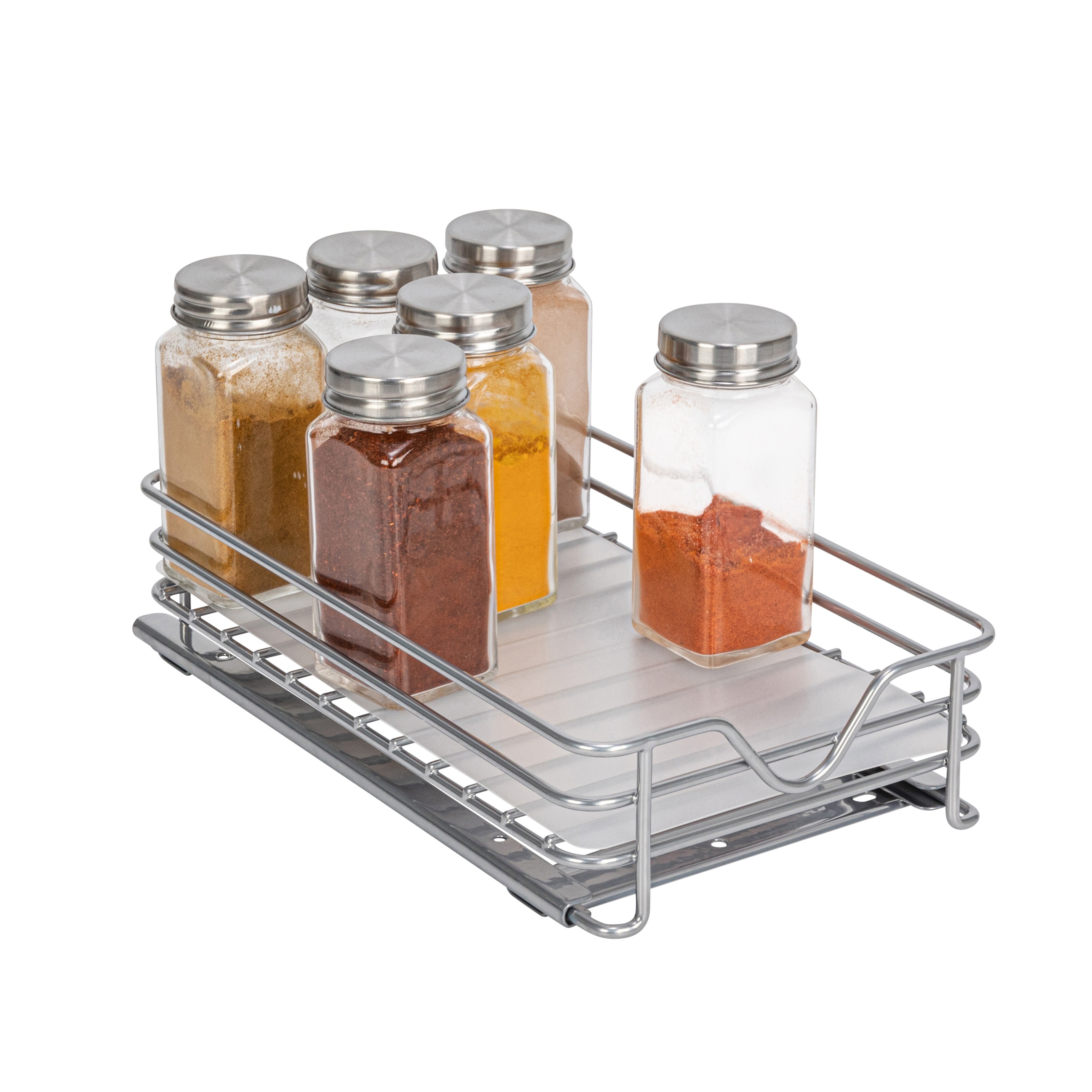 Brushed Nickel Spice Rack Organizer Durable Metal Sliding Pantry