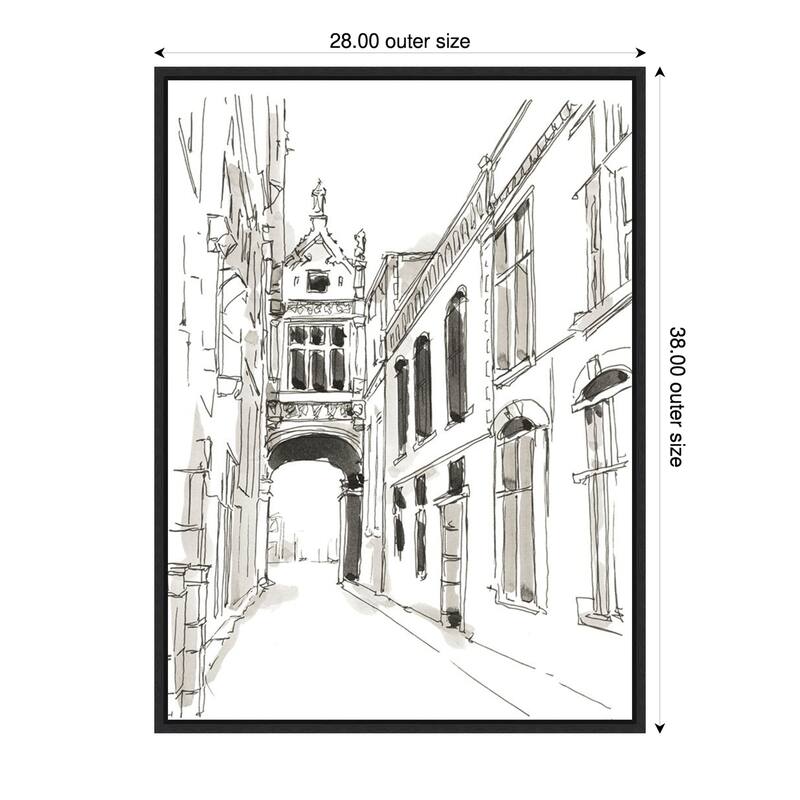 Pen and Ink Travel Studies No. 3 by Ethan Harper Framed Canvas Wall Art Print - Black - 28 x 38 in