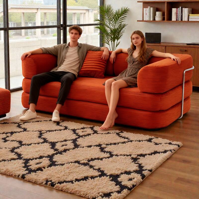 Convertible Floor Sofa Bed, 5-in-1 Modular Compressed Couch with Blanket Pillow, Corduroy Foam Sleeper