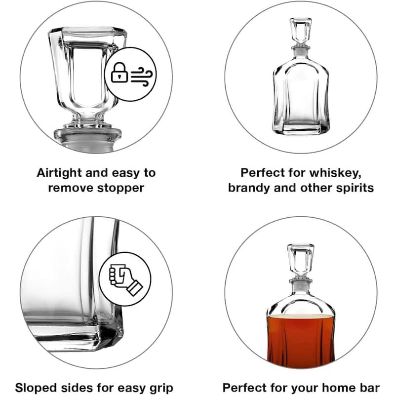 Bormioli Rocco Capitol Glass Decanter Airtight Geometric Stopper - 23.75 oz