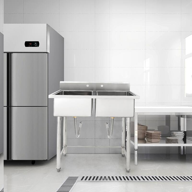 41x23x45in Free Standing Dual Bowl Kitchen Utility Sink