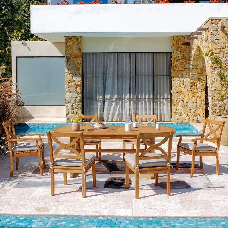 Cambridge Casual Lowell 7-Piece Teak Patio Extendable Dining Set