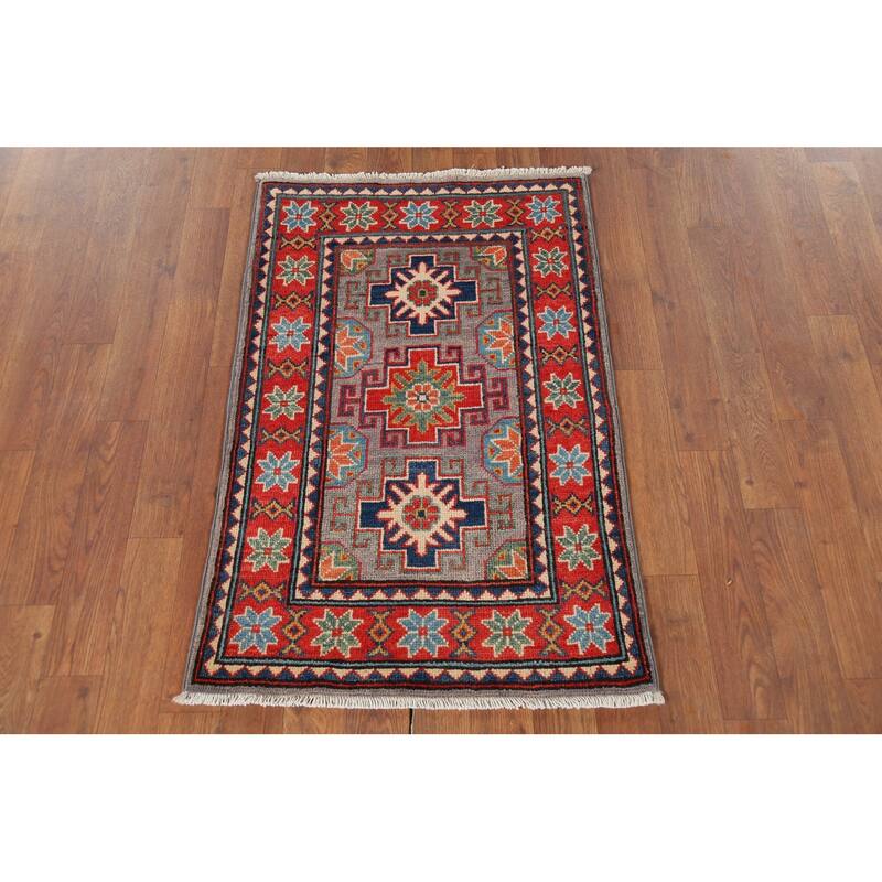 Geometric Kazak Oriental Accent Rug Handmade Wool Carpet - 2'0"x 3'1"