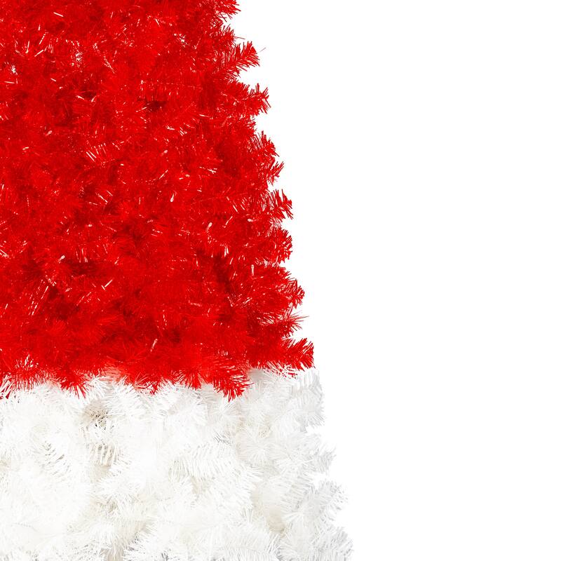 Anmytek 6FT Pre-Lit Santa Hat Christmas Tree - Whimsical Curved Design with 1050 Tips