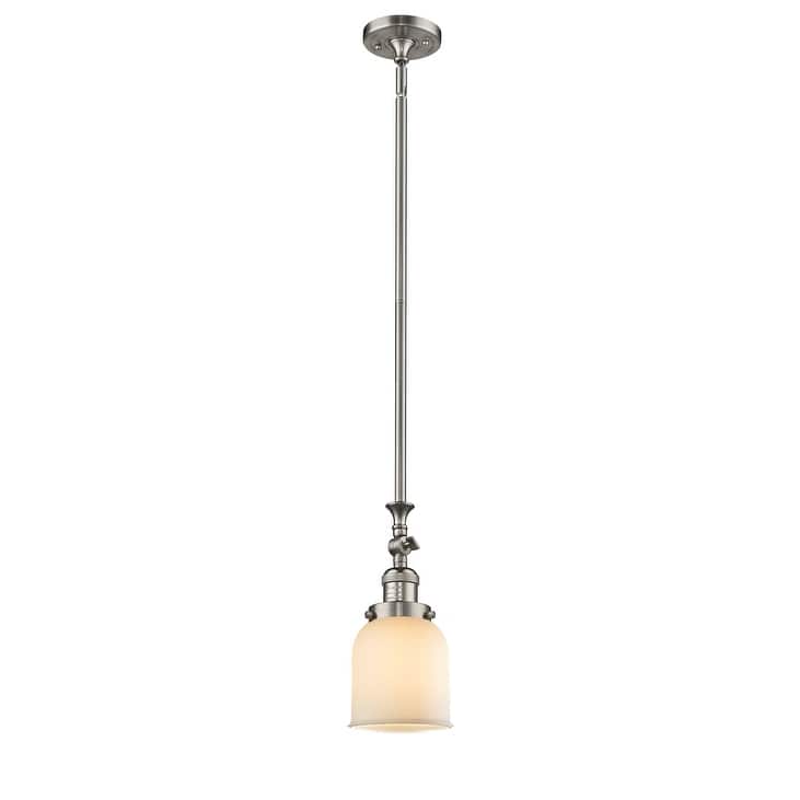 Innovations Lighting Small Bell 5" Wide Adjustable Mini Pendant - Brushed Satin Nickel / Matte White Cased