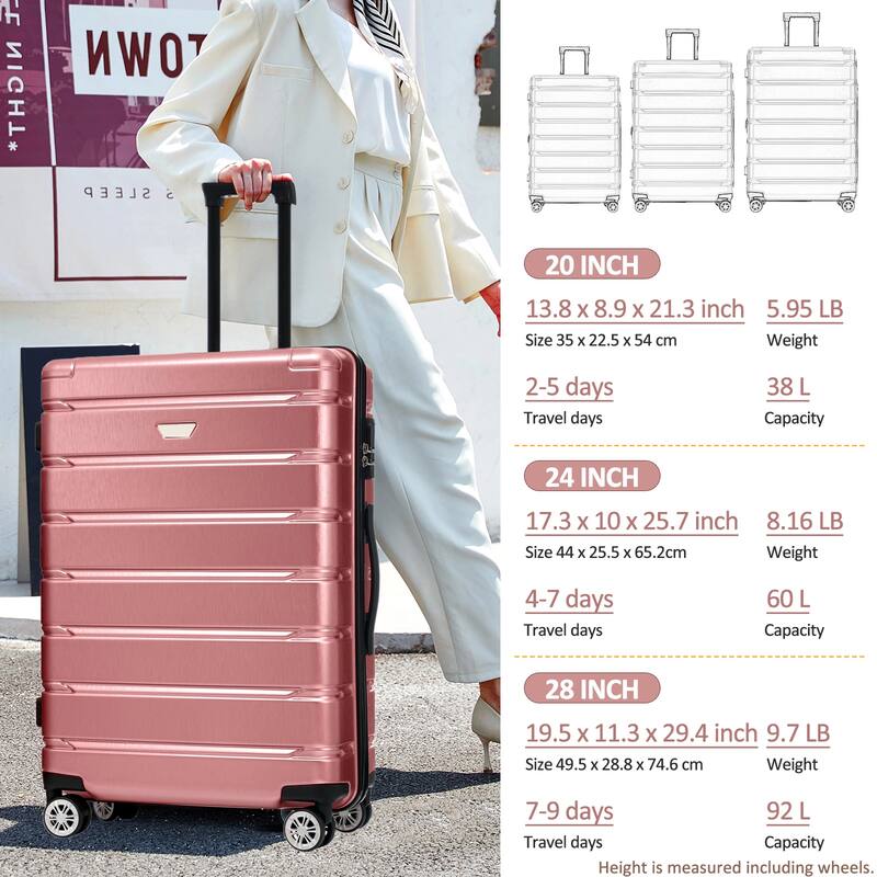 Luggage Sets 3 Piece ABS Hardshell Lightweight Durable Suitcase with Spinner Wheels, for Travel Men Women