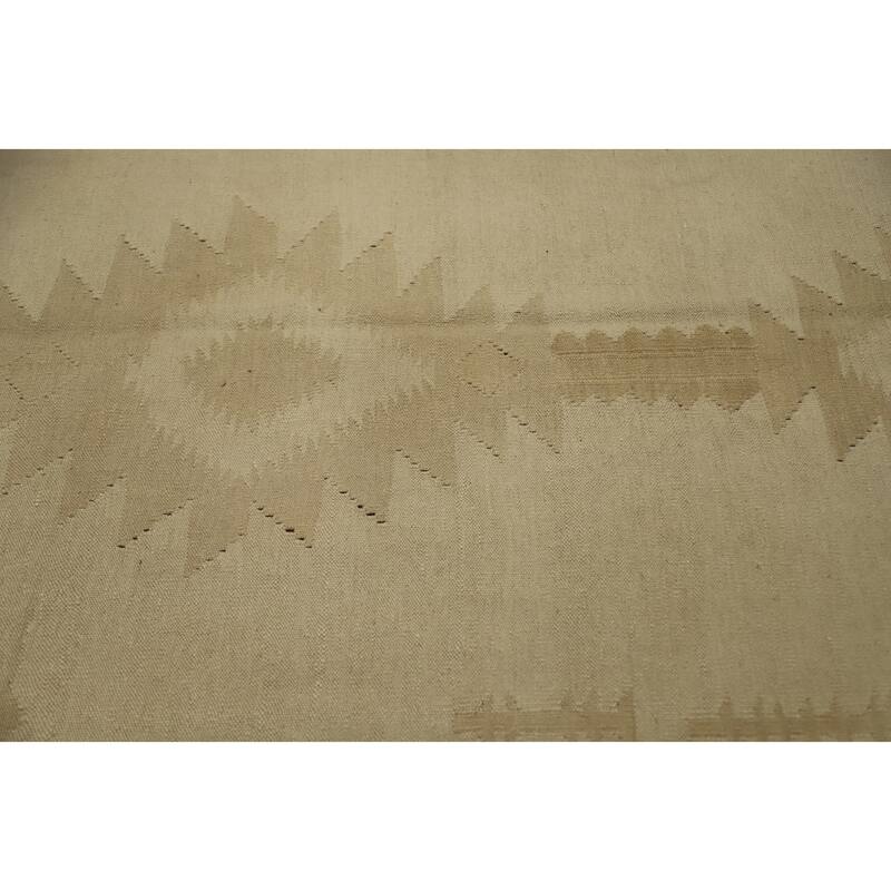 Hand Woven Oriental 100% Wool Carpet Southwestern Tribal Beige & Ivories Kilim Area Rug - 12' 10'' X 9' 9''