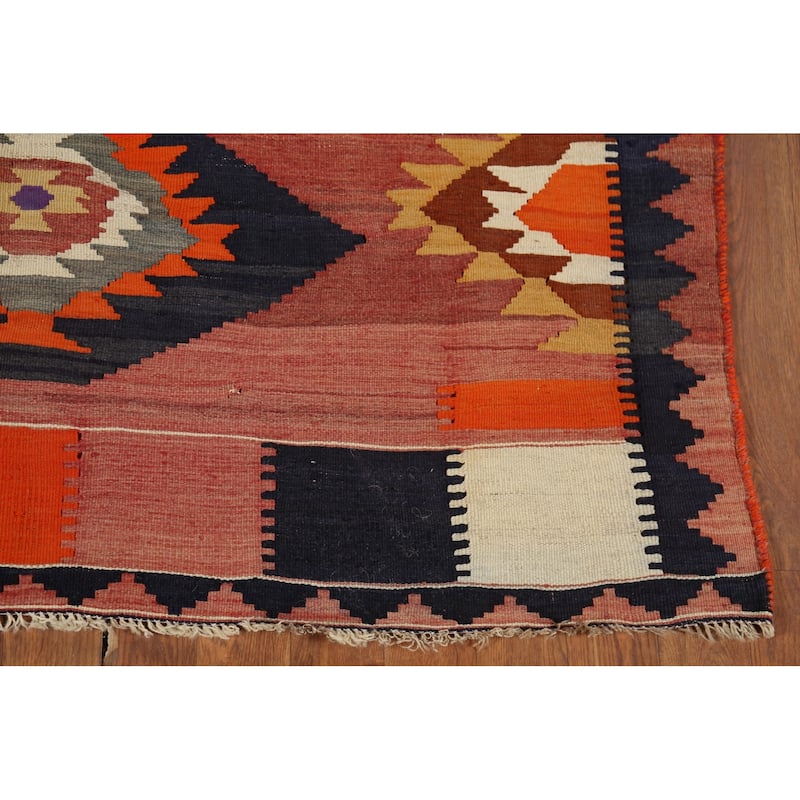 Vegetable Dye Kilim Qashqai Persian Rug Hand-Woven Vintage Wool Carpet - 4'4"x 6'6"