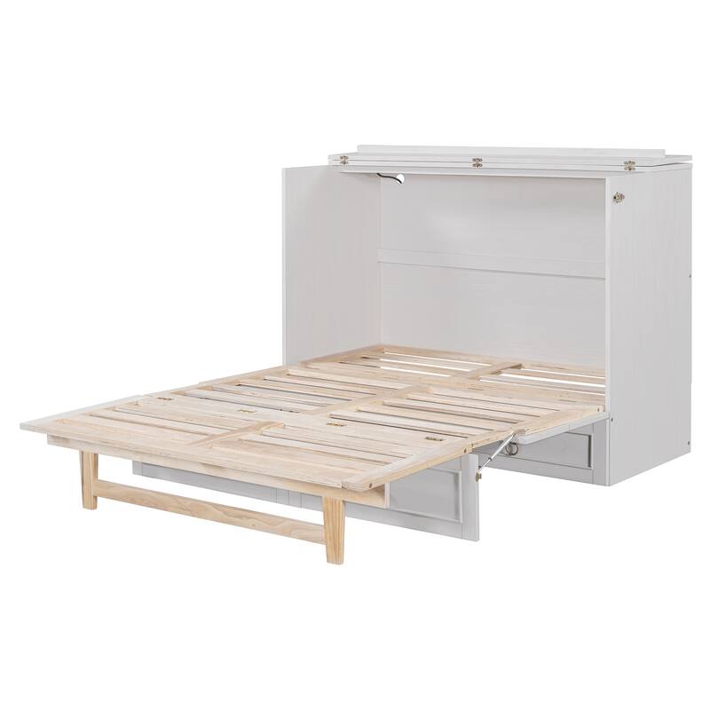 Space-Saving Full Size Murphy Bed with Storage Drawers, White