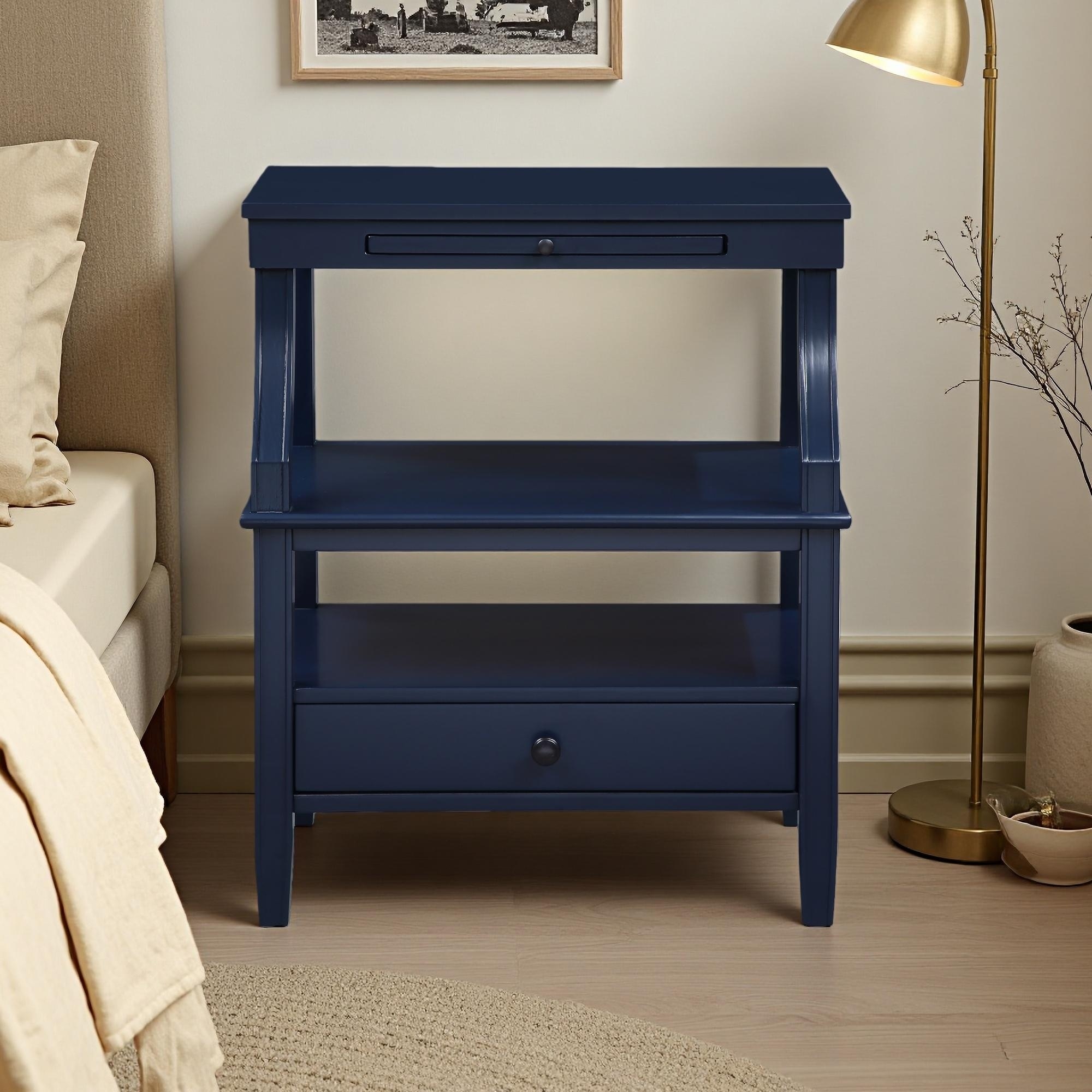 23.75"L Vintage Nightstand with Pull-Out Tray, Storage Drawer, Fluted Legs, and Ample Shelf Space