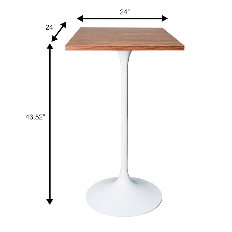 Verve 43 in. Tall Bar Height Dining Table Square MDF Wood Tabletop in White Stainless Steel Pedestal Base Accent Bar Table