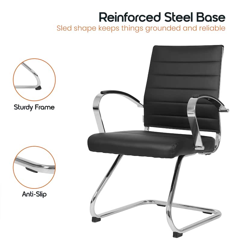 Benmar Series Mid Back Modern Leather Office Executive Desk Chair, Ergonomic Seating with Stainless Steel Sled Base