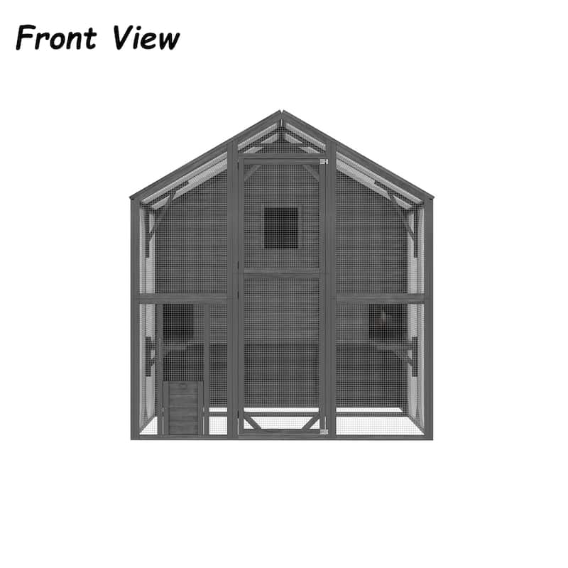 Large Outdoor Wooden Chicken Coop & Cat Enclosure with Run, 2 Colors Pet Cage