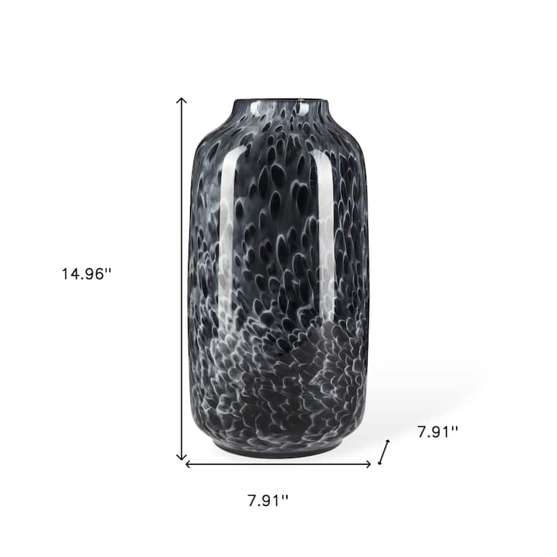 15" Black Mottled Cylinder Glass Table Vase - 7.91