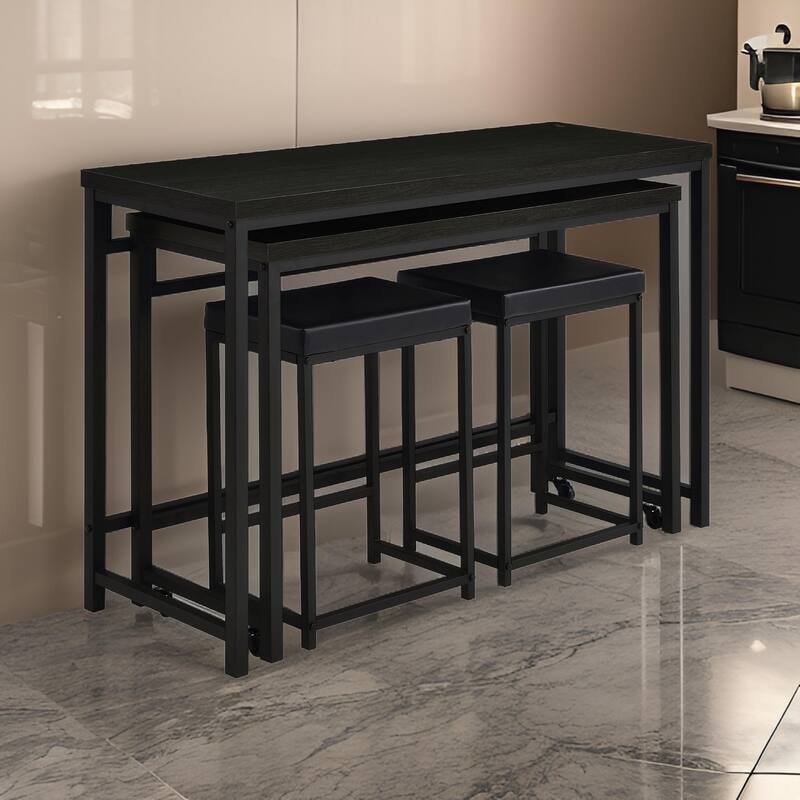 Havel 4pc Dual Counter Table Set with 2 Stools, USB, Black Faux Leather