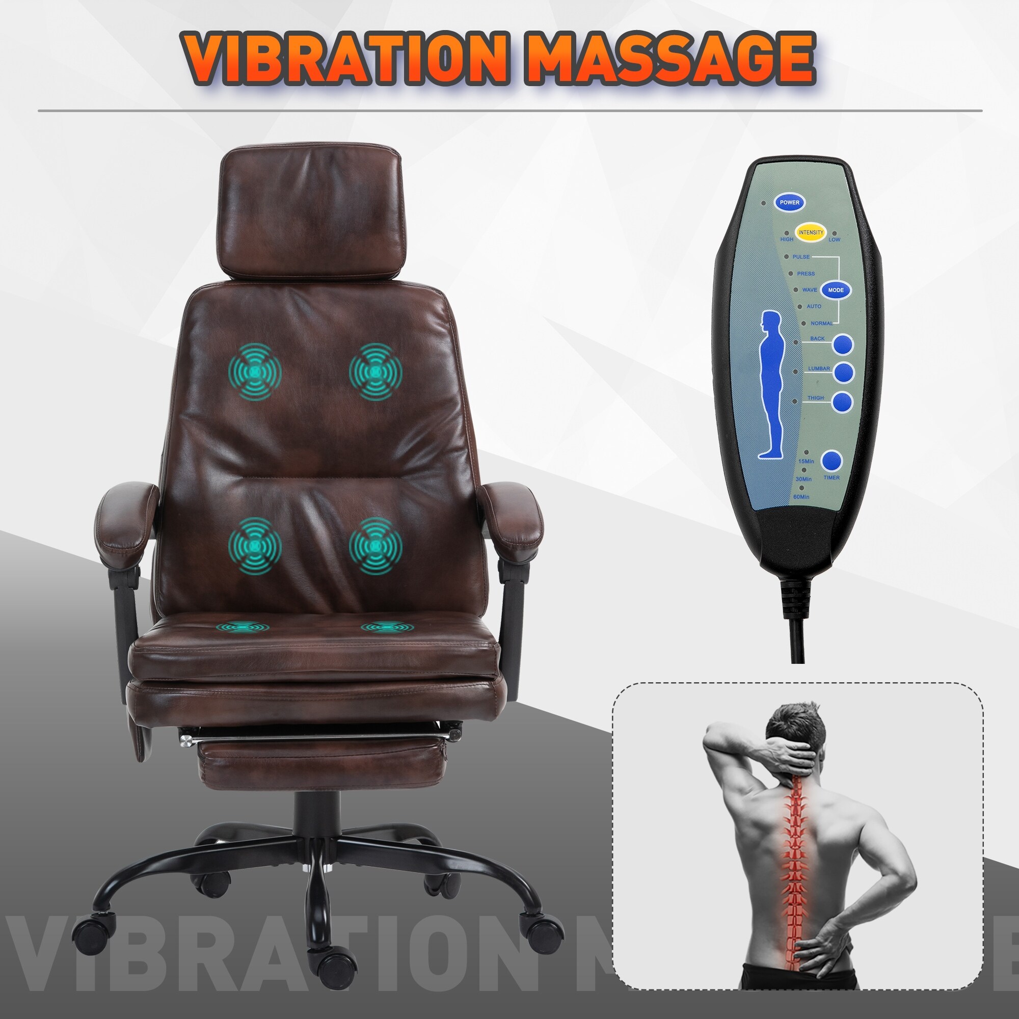 vinsetto 6-point vibration massage chair Vinsetto Ergonomic Vibrating Massage Office Chair High Back Executive Heated Chair with 6 Point Vibration Reclining Backrest Padded Armrest Red main image 1