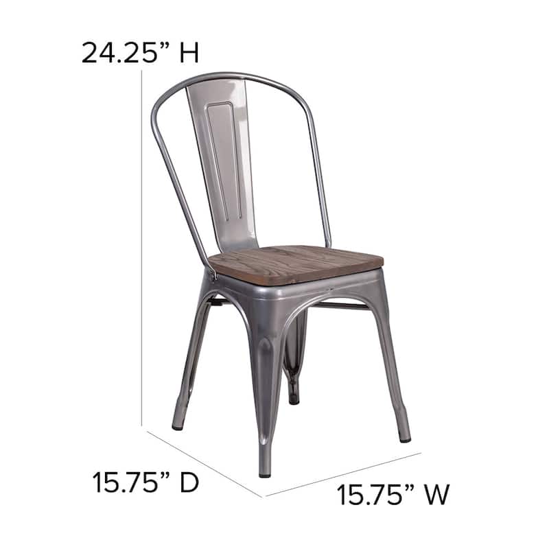 4 Pack Clear Coated Metal Stackable Chair with Wood Seat