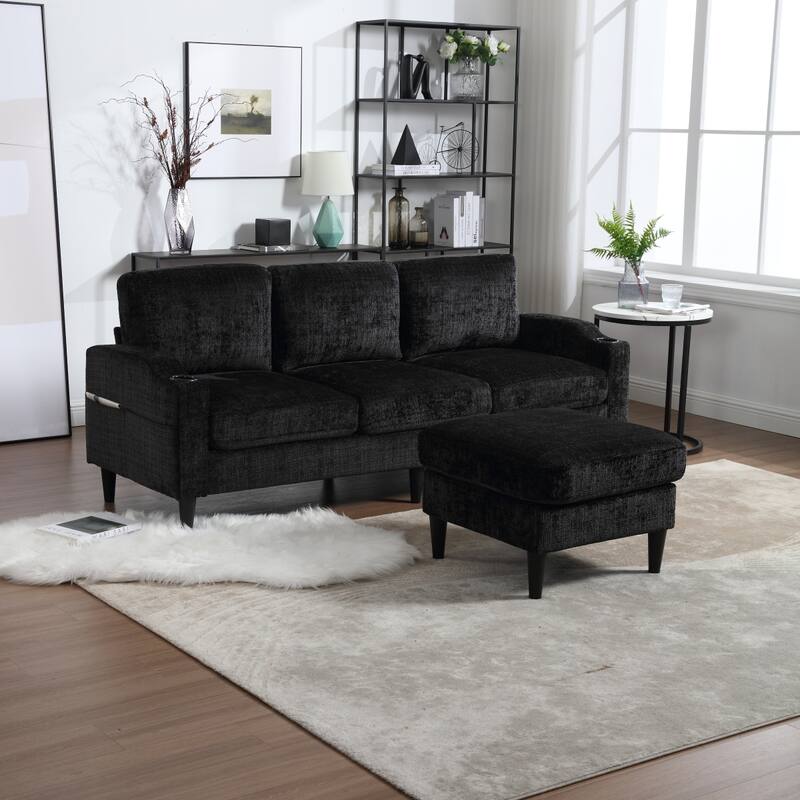 Convertible Sectional Sofa Couch, L-Shape Cozy Sofa Couch Set 4 Seat Sofa Sectional with Storage Ottoman for Living Room