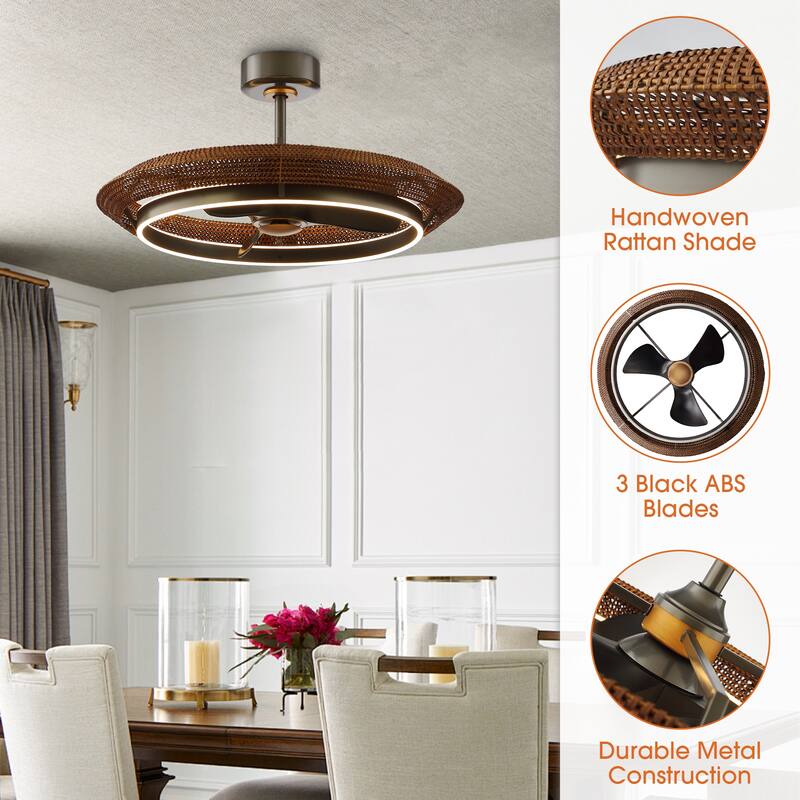 33" Coastal Rattan Fandelier Bladeless LED Ceiling Fan with Light and Remote