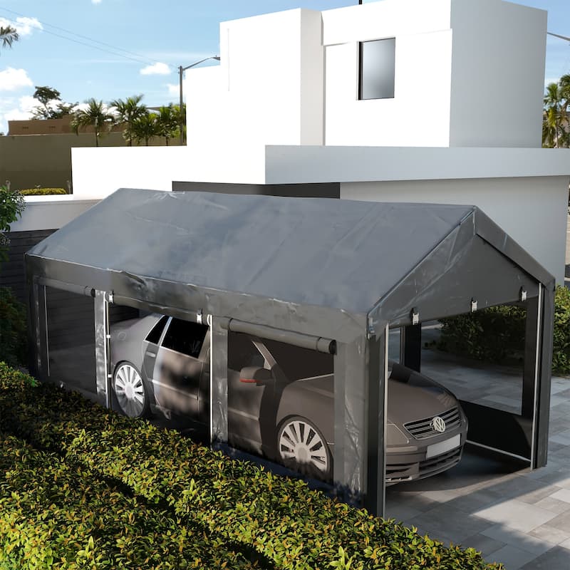 Outsunny Carport 10' x 20' Portable Garage, Height Adjustable Heavy Duty Car Port Canopy - N/A - Grey