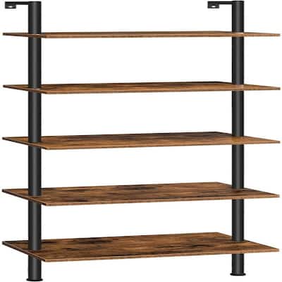 Ladder Shelf 5 Tier Wooden Wall Mounted Bookshelf - 9.45"D x 15.35"W x 65.94"H