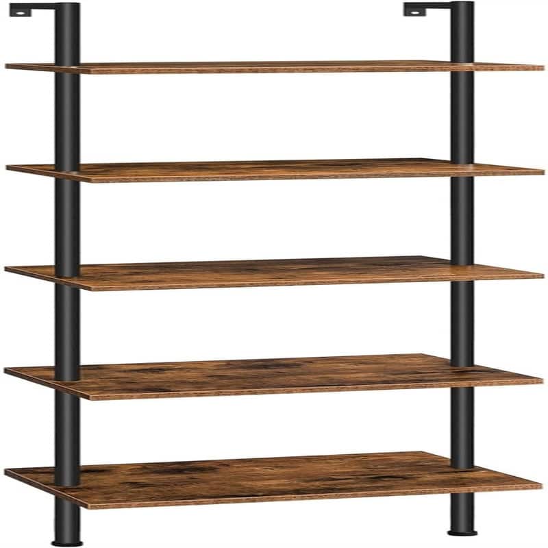 Ladder Shelf 5 Tier Wooden Wall Mounted Bookshelf - 9.45"D x 15.35"W x 65.94"H