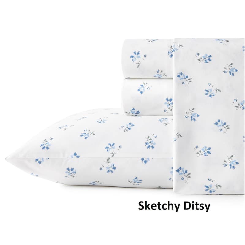 Stone Cottage Cotton Percale Printed Sheet Set - Queen - Sketchy Ditsy Blue