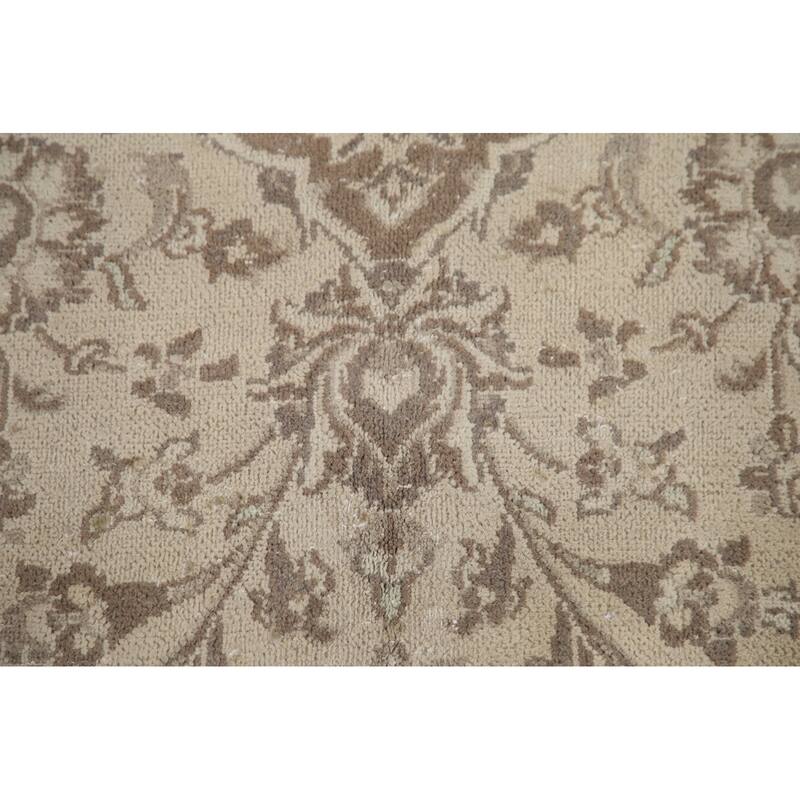 Hand Knotted Oriental 100% Wool Carpet Traditional Floral Beige & Ivories Mashad Area Rug - 12' 4'' X 9' 6''