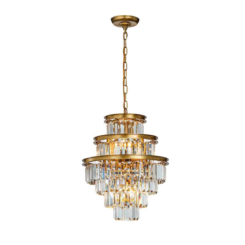 Elegant Matte Gold Tiered Crystal Chandelier 4/8 -Light Luxury Hanging Light For Living Room And Dining Room