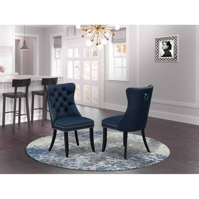 Modern Parsons Dining Chairs - Navy Blue Faux Leather Padded Set of 2