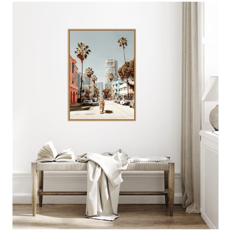 Kate and Laurel Sylvie California Tiger Roaming through Palm Springs Framed Canvas by Michael Schauer