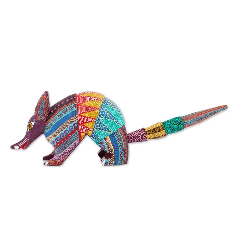 Novica Handmade Kaleidoscopic Armadillo Wood Alebrije Figurine - 2.8" H x 2" W x 4.5" D