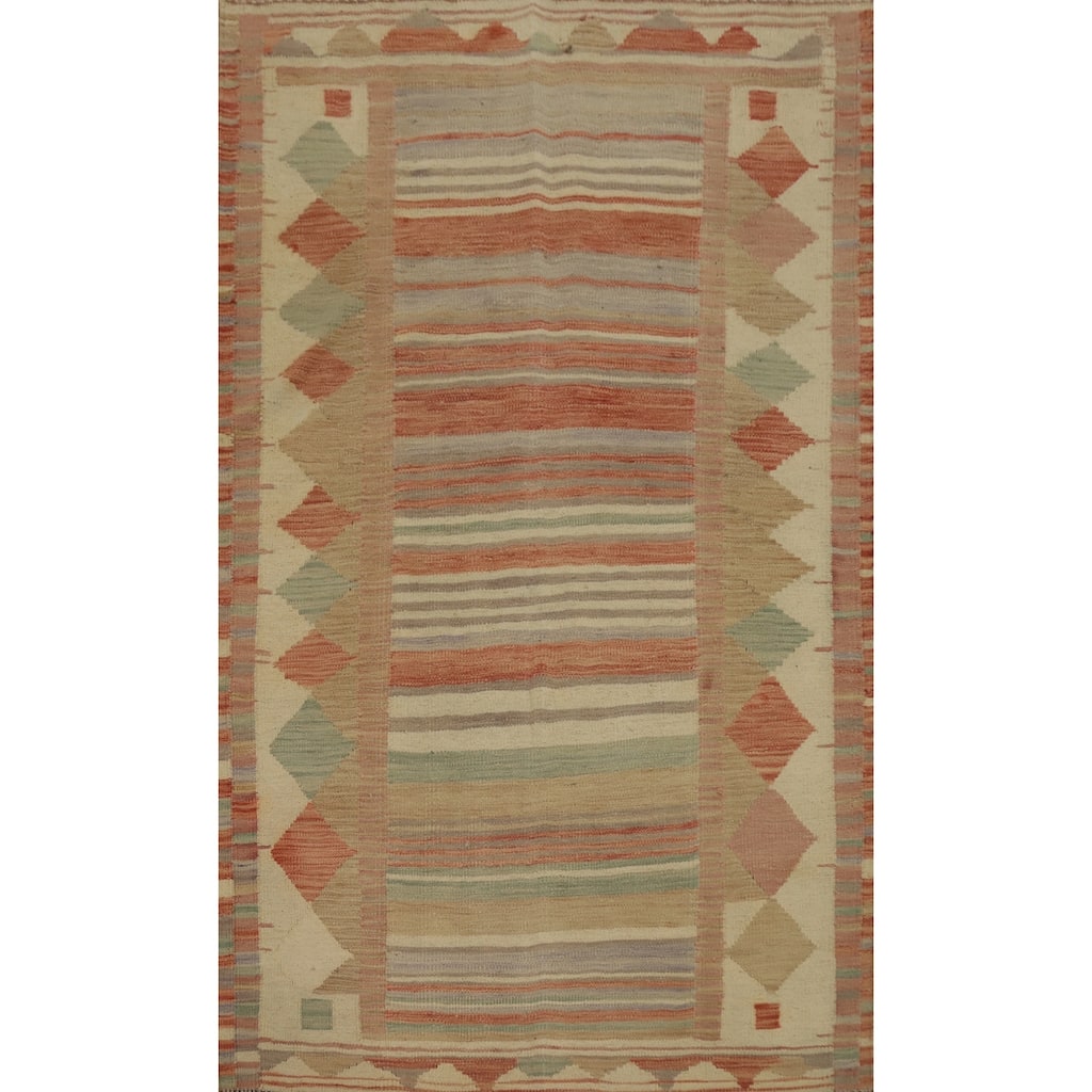 Hand Woven Oriental 100% Wool Carpet Southwestern Tribal Oranges & Rust Kilim Area Rug - 5' 11'' X 3' 11''