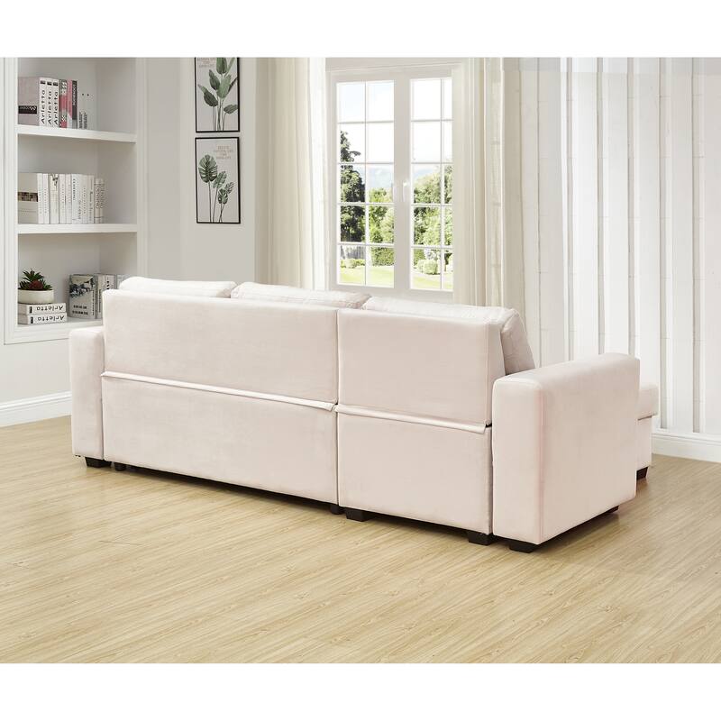 91" Wide Velvet Reversible Sofabed Sectional Sofa & Chaise - 91" Wide