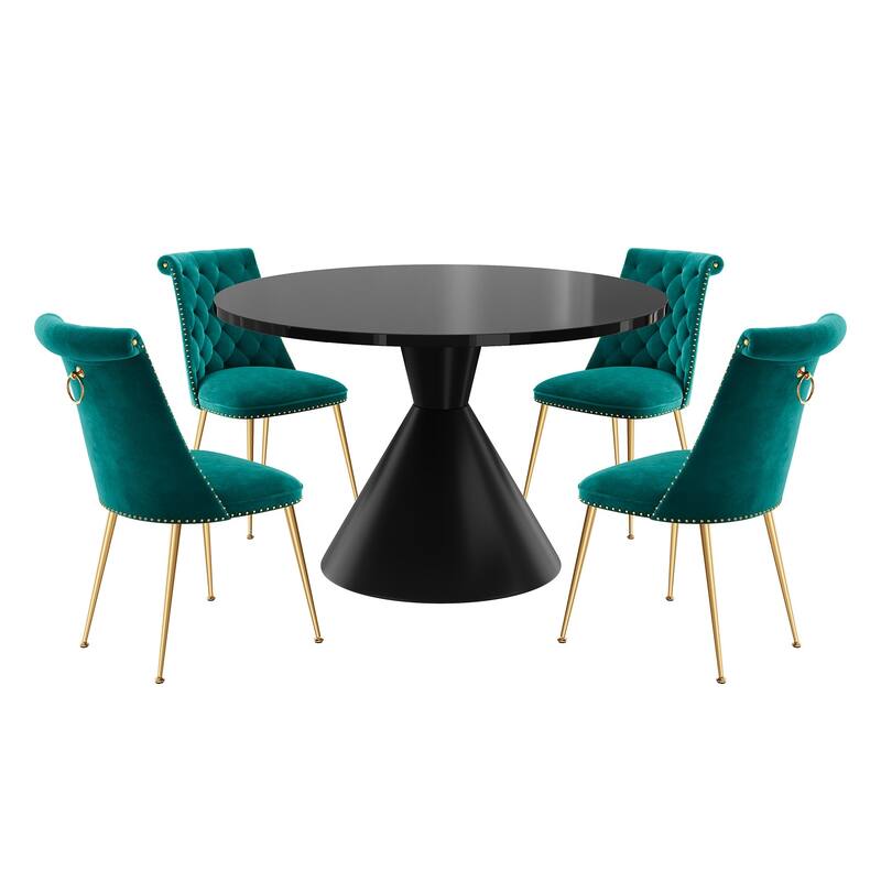 48" Light Luxury Black High Gloss Large Countertop Dining Table with Velvet Dining Chair Set