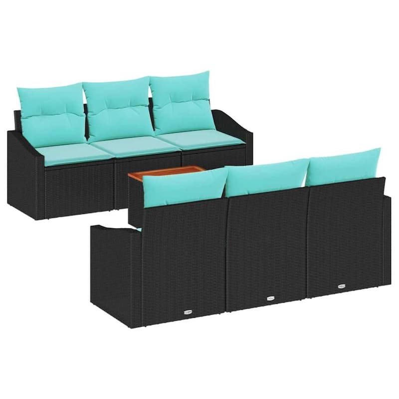 vidaXL 7 Garden Sofa Set with Cushions Black/Grey Poly Rattan - 70.1 x 24.4 x 27.2