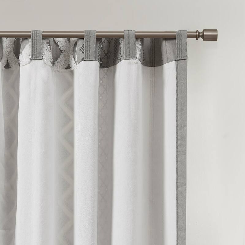 1PC Cotton Printed Curtain Panel with Chenille Stripe and Lining