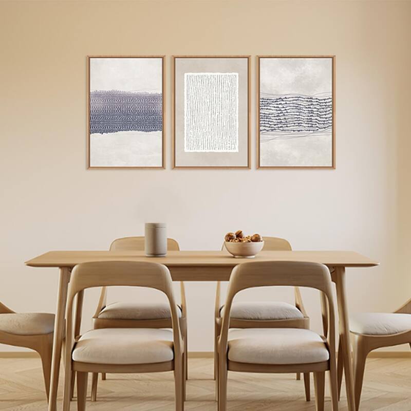 Blue White Abstract Neutral Framed Canvas Wall Art Set