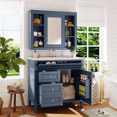 36'' Bathroom Vanity with Top Sink - Modern Storage Cabinet with Mirror