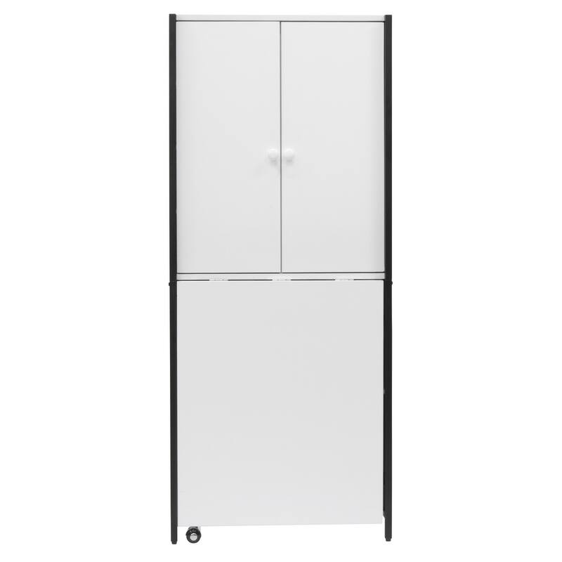 Multipurpose Armoire (58.75" Tall) with Folding Top for Craft, Sewing, Office or Home/ Black/White
