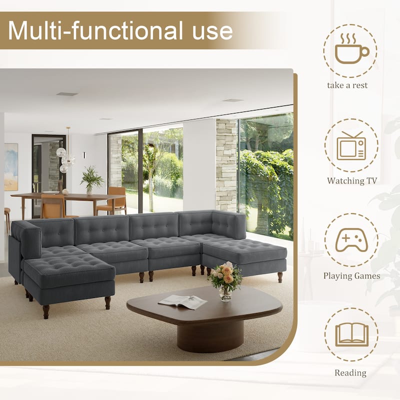 Oversized Modular Sectional Corduroy Fabric Tufted Sofa