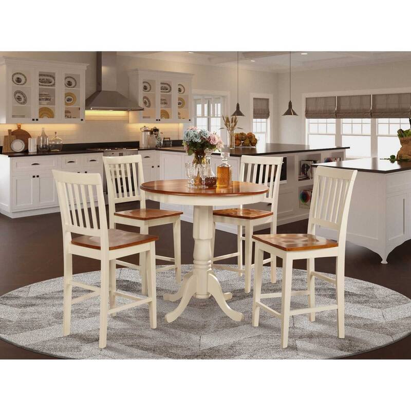 Counter Height Dining Set 5 Piece - Round Table & 4 Chairs - Modern Kitchen Set