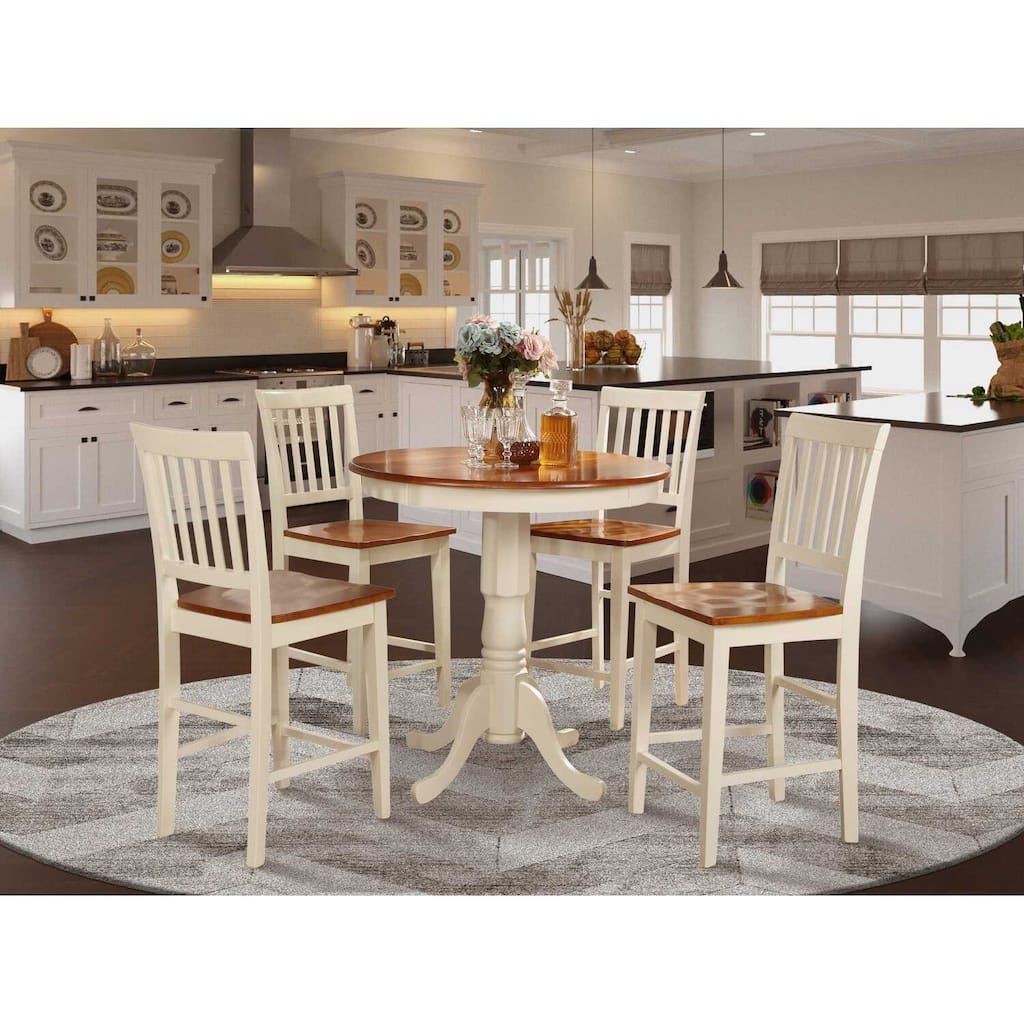 Counter Height Dining Set 5 Piece - Round Table & 4 Chairs - Modern Kitchen Set