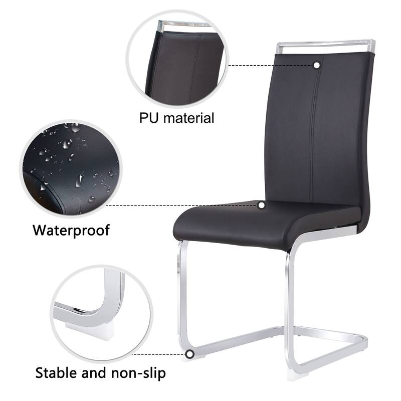 Modern PU Faux Leather High Back Dining Chairs with Chrome Metal Legs, Versatile for Multiple Rooms.