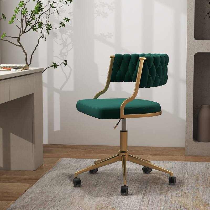 Velvet Home Desk Chair Office Swivel Chair with Wheels and Gold Base