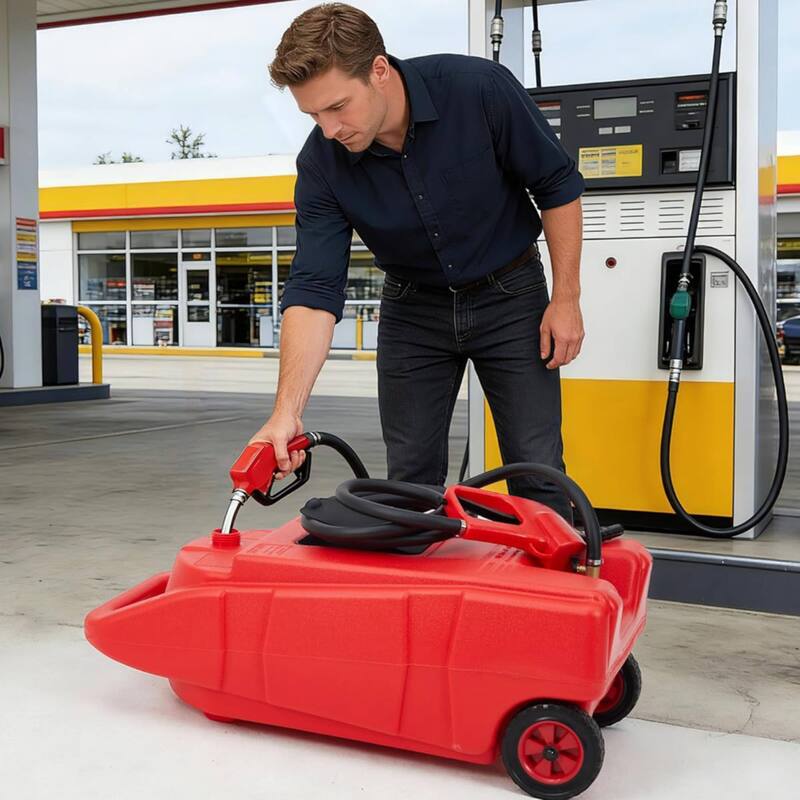 Upgraded 15-Gallon Gas Can & Fuel Tank with Manual Transfer Pump for Lawn Mowers, Tractors, Cars
