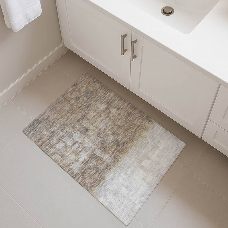 Premium Washable Super Soft Ombre Brushstrokes Mayfield Rug - Taupe - 1'8" x 2'6"